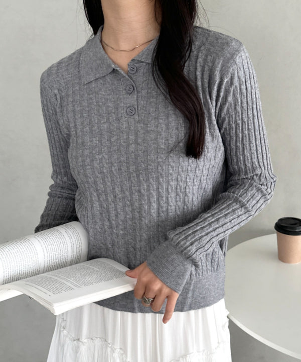 ケーブルポロニットトップス | CL2253026 | グレー