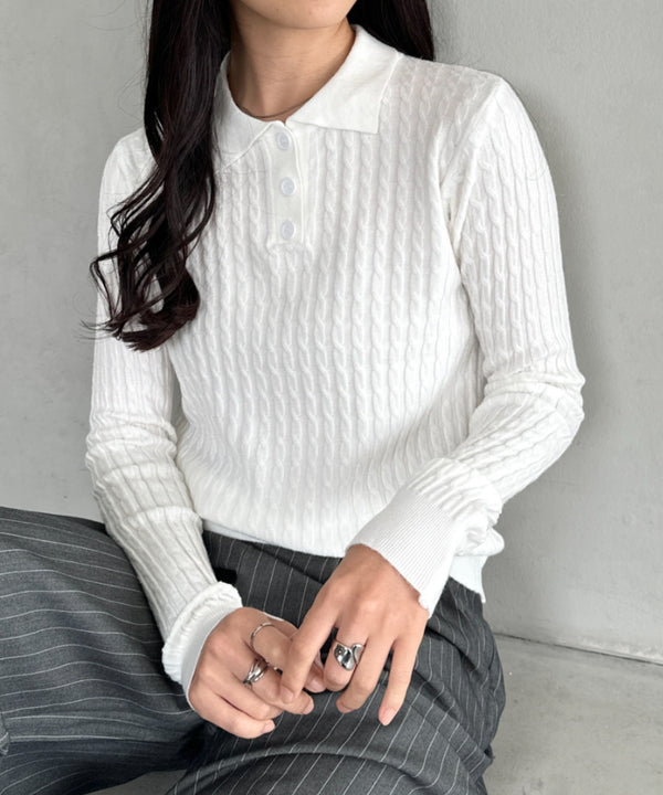 ケーブルポロニットトップス | CL2253026 | ホワイト