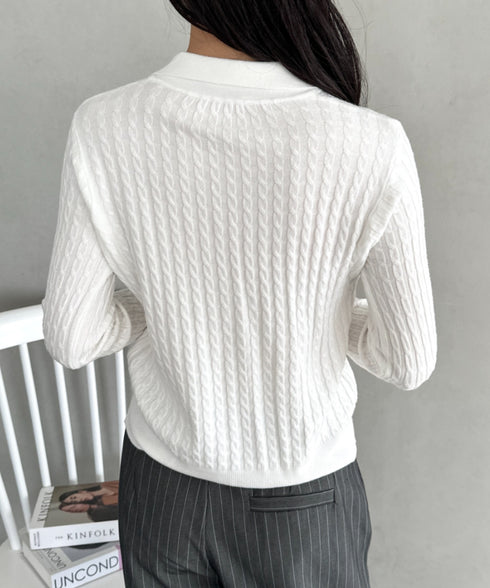 ケーブルポロニットトップス | CL2253026 | ホワイト