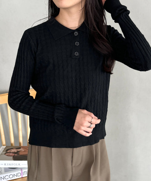 ケーブルポロニットトップス | CL2253026 | ブラック