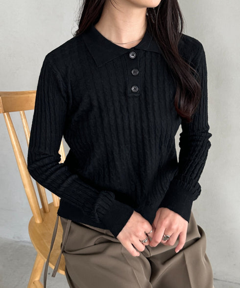ケーブルポロニットトップス | CL2253026 | ブラック