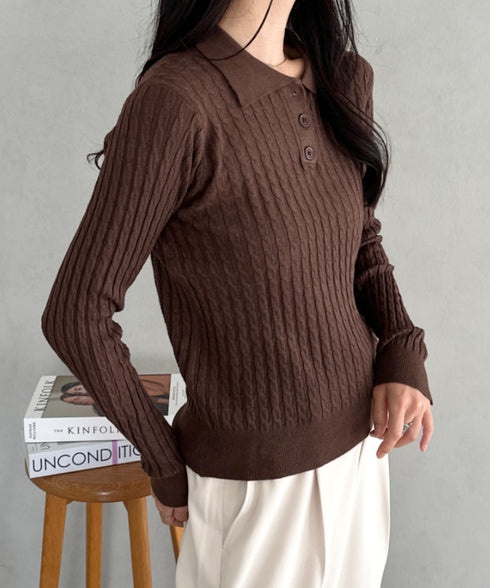 ケーブルポロニットトップス | CL2253026 | ブラウン
