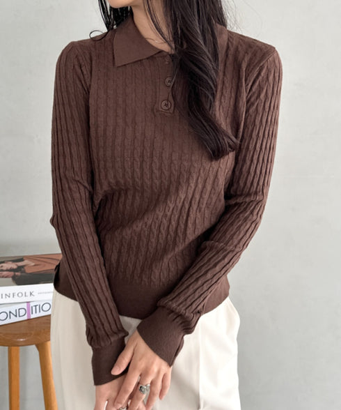 ケーブルポロニットトップス | CL2253026 | ブラウン