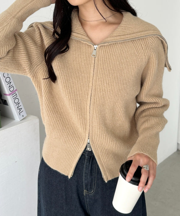セーラーカラーダブルジップニットトップス | CL2256030 | ベージュ