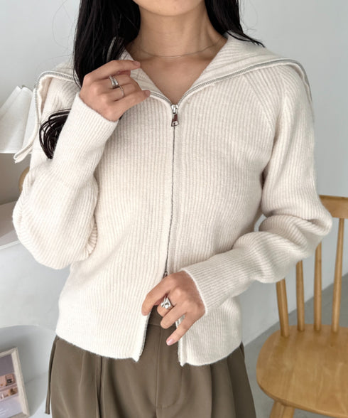 セーラーカラーダブルジップニットトップス | CL2256030 | アイボリー