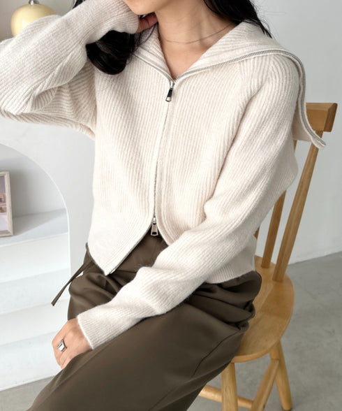 セーラーカラーダブルジップニットトップス | CL2256030 | アイボリー