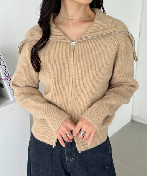 セーラーカラーダブルジップニットトップス | CL2256030 | ベージュ