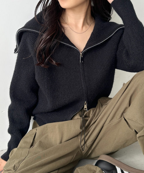 セーラーカラーダブルジップニットトップス | CL2256030 | ブラック