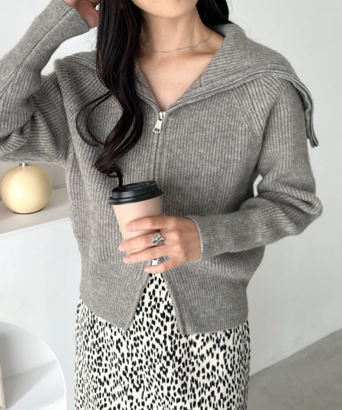 セーラーカラーダブルジップニットトップス | CL2256030 | グレー