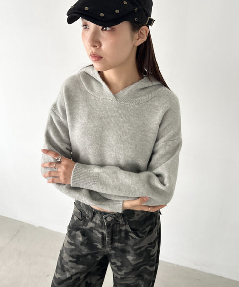 クロップドフーディーニットトップス | BA2256026 | グレー