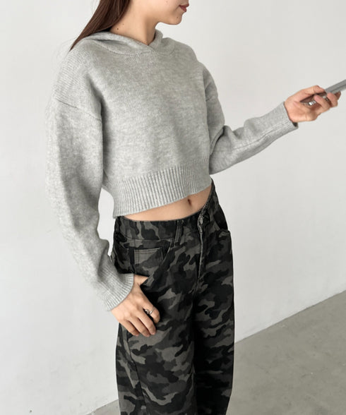 クロップドフーディーニットトップス | BA2256026 | グレー