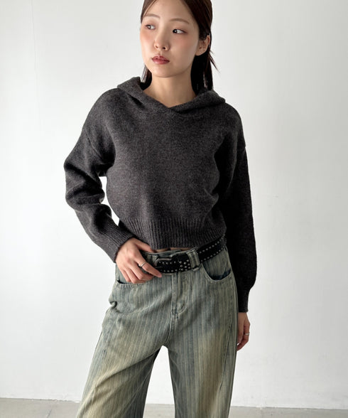 クロップドフーディーニットトップス | BA2256026 | ダークグレー