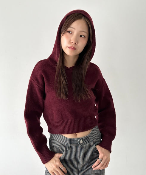 クロップドフーディーニットトップス | BA2256026 | レッド