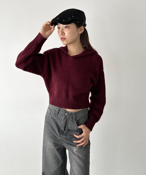 クロップドフーディーニットトップス | BA2256026 | レッド