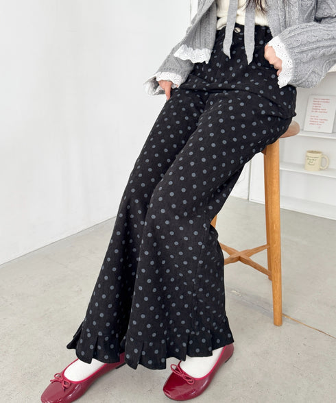 裾フリルドットコーデュロイパンツ | SL2256095 | ブラック