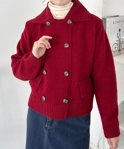 ダブルボタン襟付きニットカーディガン | SL2254001 | レッド