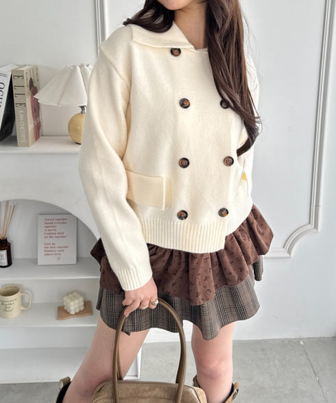 ダブルボタン襟付きニットカーディガン | SL2254001 | アイボリー