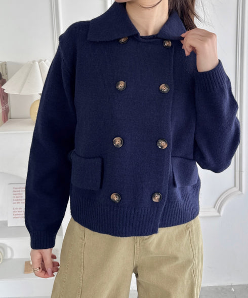 ダブルボタン襟付きニットカーディガン | SL2254001 | ネイビー