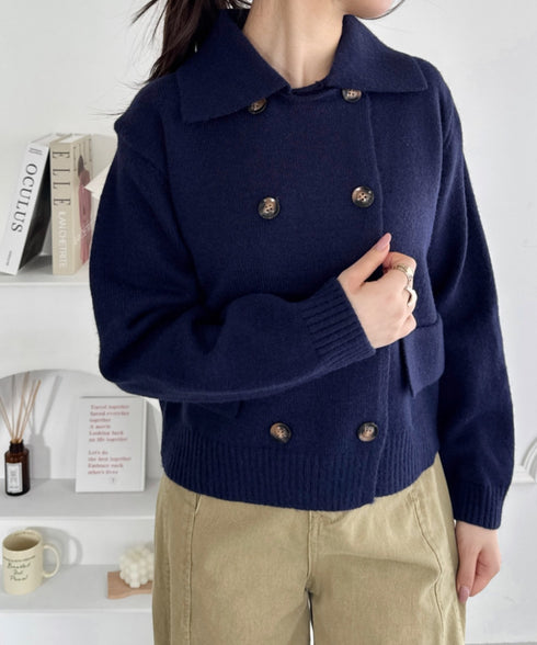 ダブルボタン襟付きニットカーディガン | SL2254001 | ネイビー
