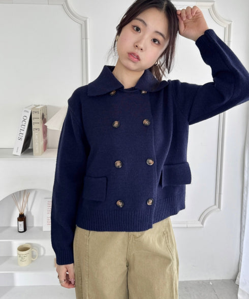 ダブルボタン襟付きニットカーディガン | SL2254001 | ネイビー