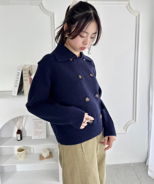 ダブルボタン襟付きニットカーディガン | SL2254001 | ネイビー