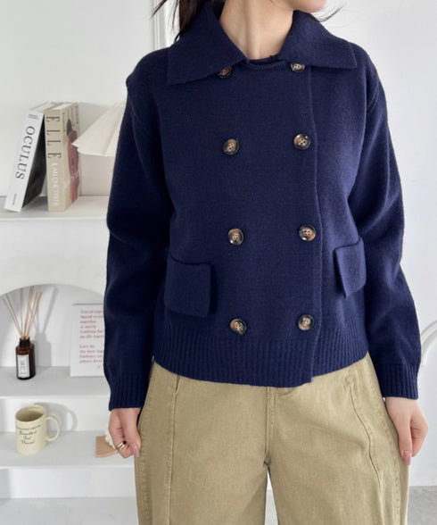 ダブルボタン襟付きニットカーディガン | SL2254001 | ネイビー