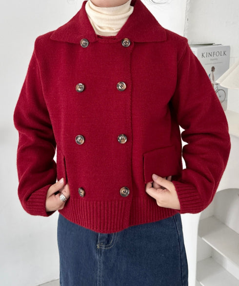 ダブルボタン襟付きニットカーディガン | SL2254001 | レッド