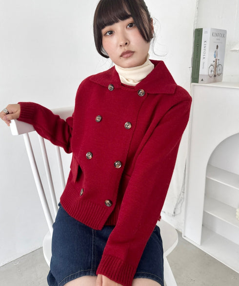 ダブルボタン襟付きニットカーディガン | SL2254001 | レッド