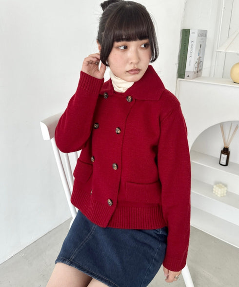 ダブルボタン襟付きニットカーディガン | SL2254001 | レッド