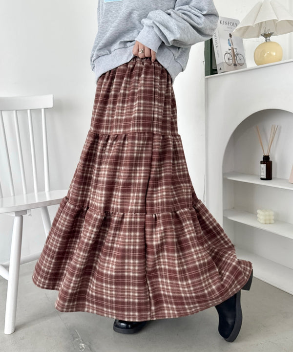チェックティアードロングスカート | SL2256096 | ブラウン