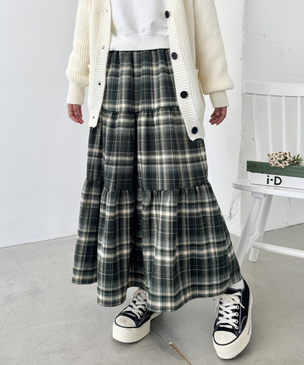 チェックティアードロングスカート | SL2256096 | グリーン
