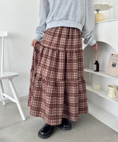 チェックティアードロングスカート | SL2256096 | ブラウン