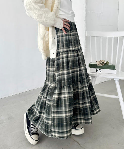 チェックティアードロングスカート | SL2256096 | グリーン