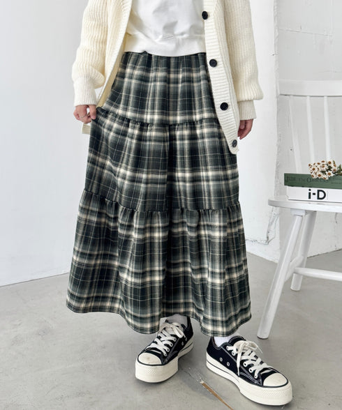 チェックティアードロングスカート | SL2256096 | グリーン