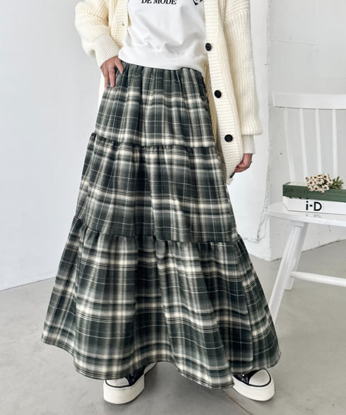 チェックティアードロングスカート | SL2256096 | グリーン