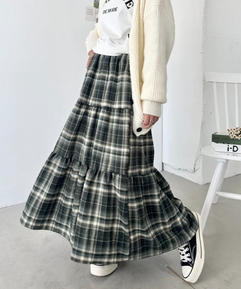 チェックティアードロングスカート | SL2256096 | グリーン