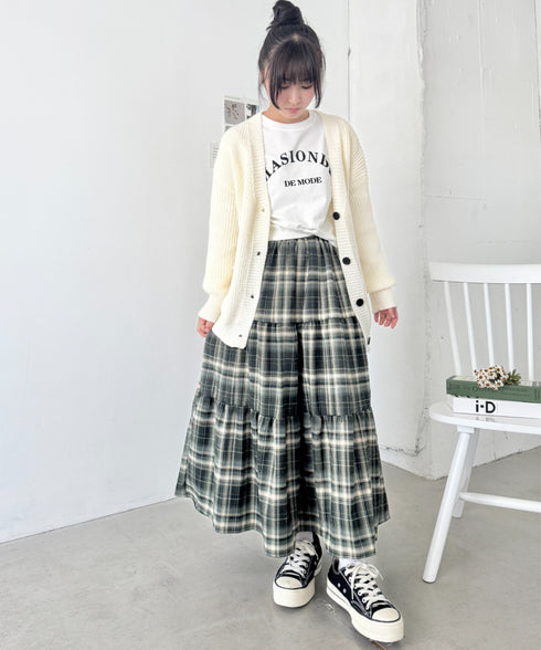 チェックティアードロングスカート | SL2256096 | グリーン