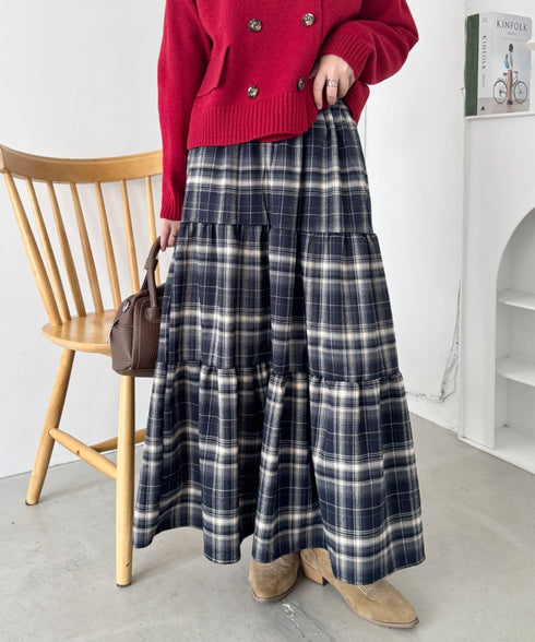チェックティアードロングスカート | SL2256096 | ネイビー