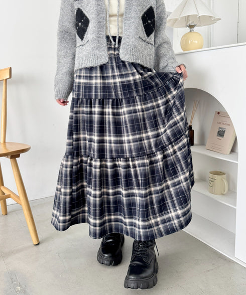 チェックティアードロングスカート | SL2256096 | ネイビー