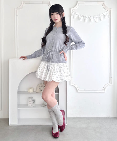 クロシェ切り替えリボンカーディガン | LO2254006 | グレー