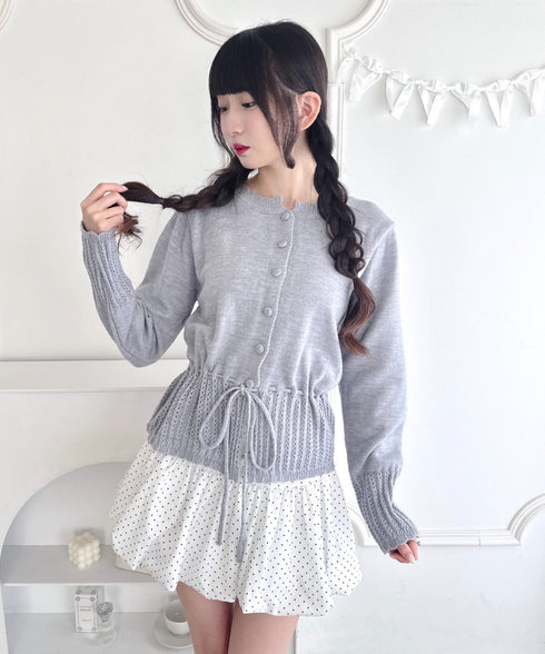 クロシェ切り替えリボンカーディガン | LO2254006 | グレー