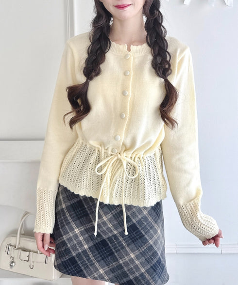 クロシェ切り替えリボンカーディガン | LO2254006 | イエロー