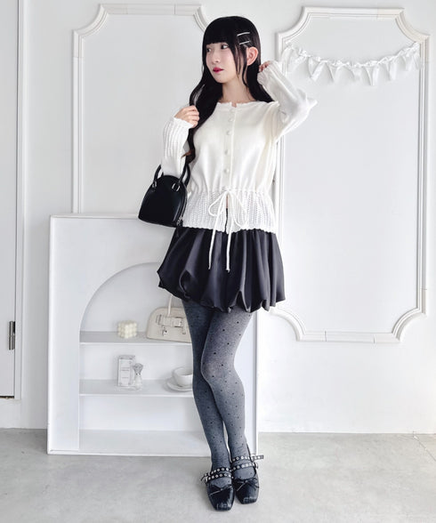 クロシェ切り替えリボンカーディガン | LO2254006 | オフホワイト