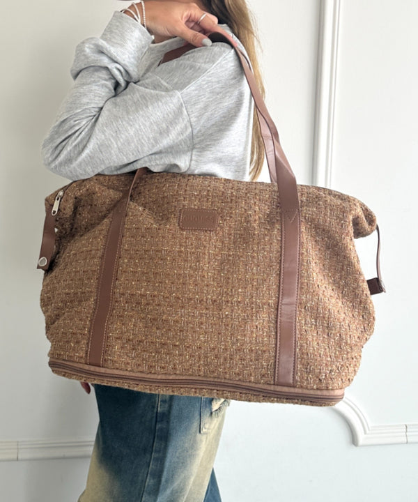 【拡張型】ツイード風トラベルボストンバッグ | WR1256002 | ブラウン