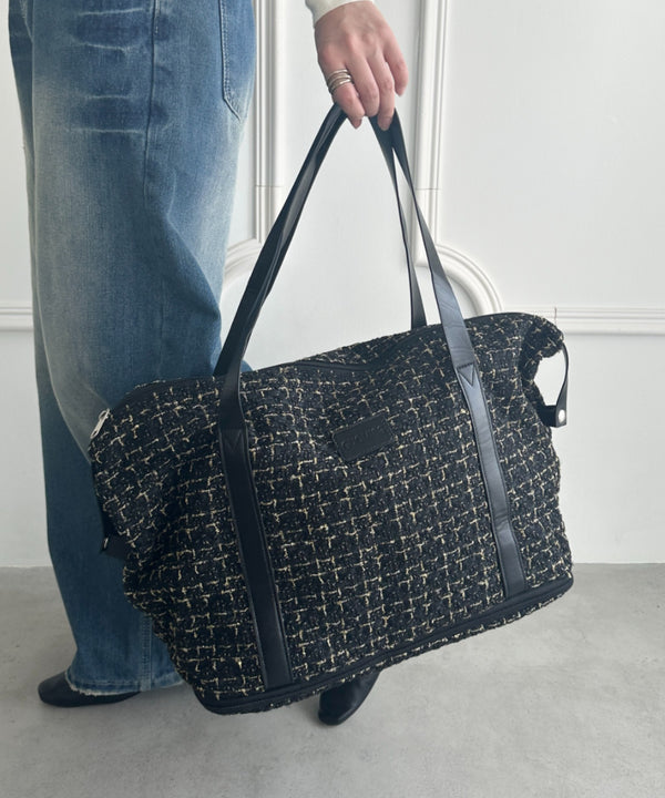 【拡張型】ツイード風トラベルボストンバッグ | WR1256002 | ブラック