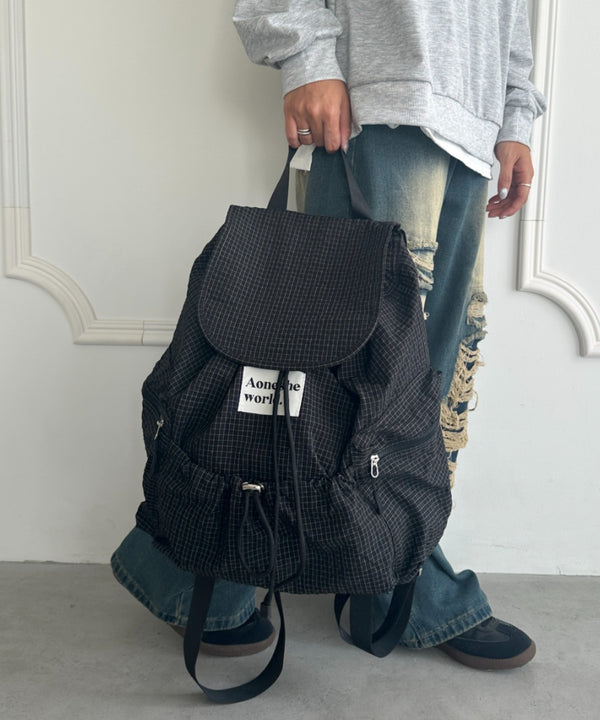 【A4収納可能】チェック柄マルチポケットリュック | WR1256006 | ブラック