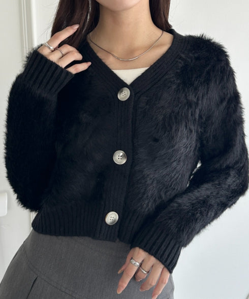 シャギーニットショートカーディガン | WR2256009 | ブラック