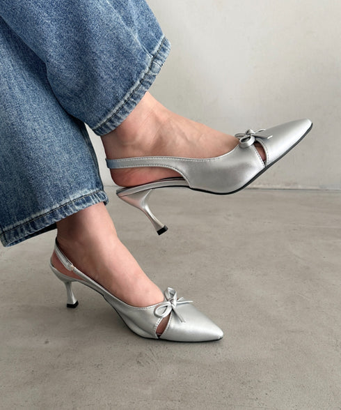 ピンヒールリボンパンプス | MD3256002 | シルバー