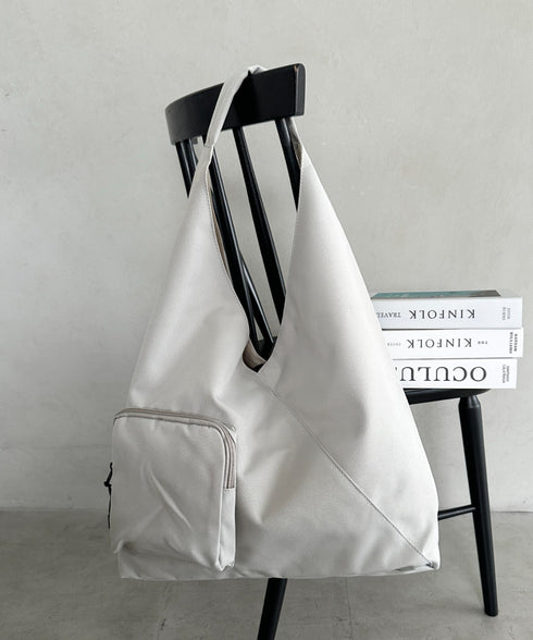 【A4収納可】ワンハンドル外ポケット付きトート ユニセックス | MD1256007 | ライトグレー