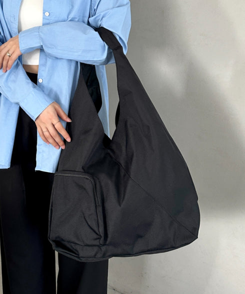 【A4収納可】ワンハンドル外ポケット付きトート ユニセックス | MD1256007 | ブラック